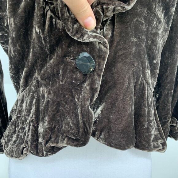 Ann Taylor Loft Jacket Womens 6 Chocolate Crushed Velvet Shawl Peplum Cropped - Picture 4 of 16
